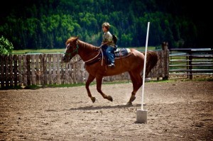 Emma on Mikey at the ranch rodeo